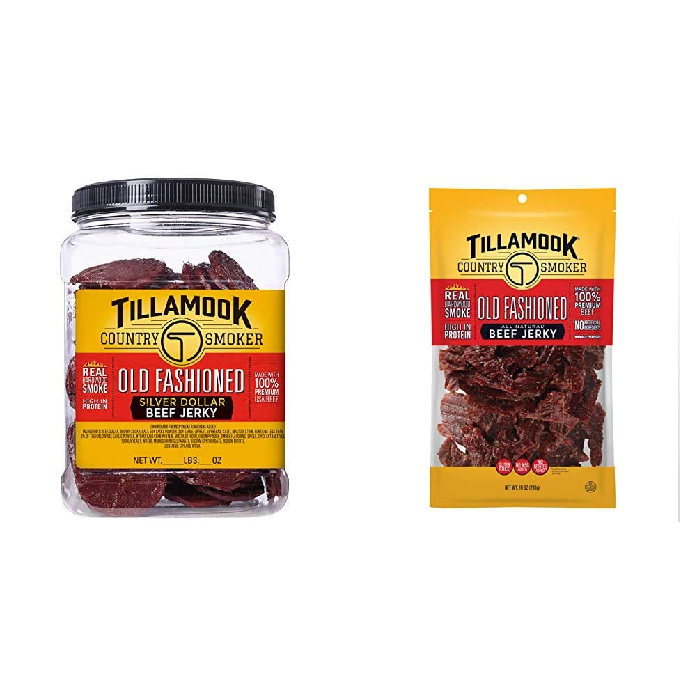Tillamook Country Smoker Tillamook Real Hardwood Smoked Old Fashioned Silver Dollar Beef Jerky 13oz Resealable Jar & Tillamook Real Hardwood Smoked Old Fashioned Silver Dollar Beef Jerky