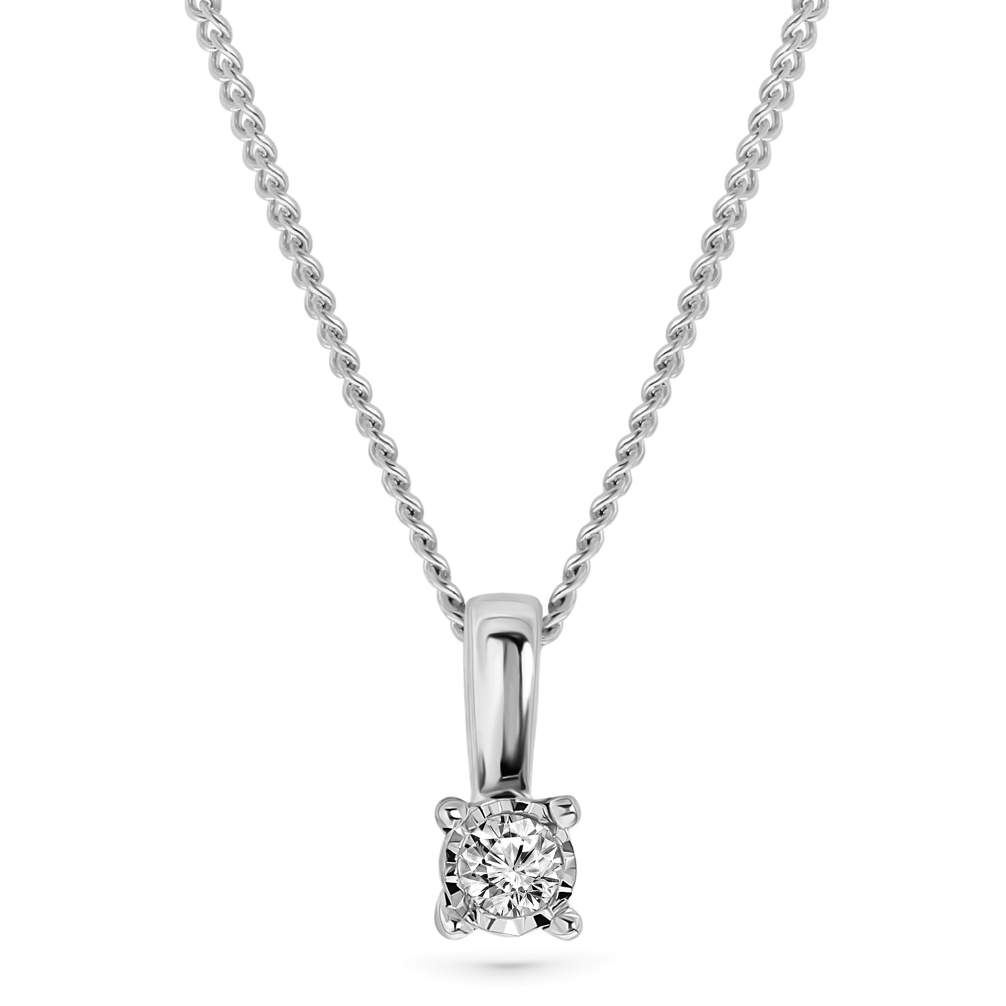 MIORE solitaire necklace in 9 kt 375 white gold with 4 prong pendant of 0.04 ct brilliant cut diamond- length 45 cm