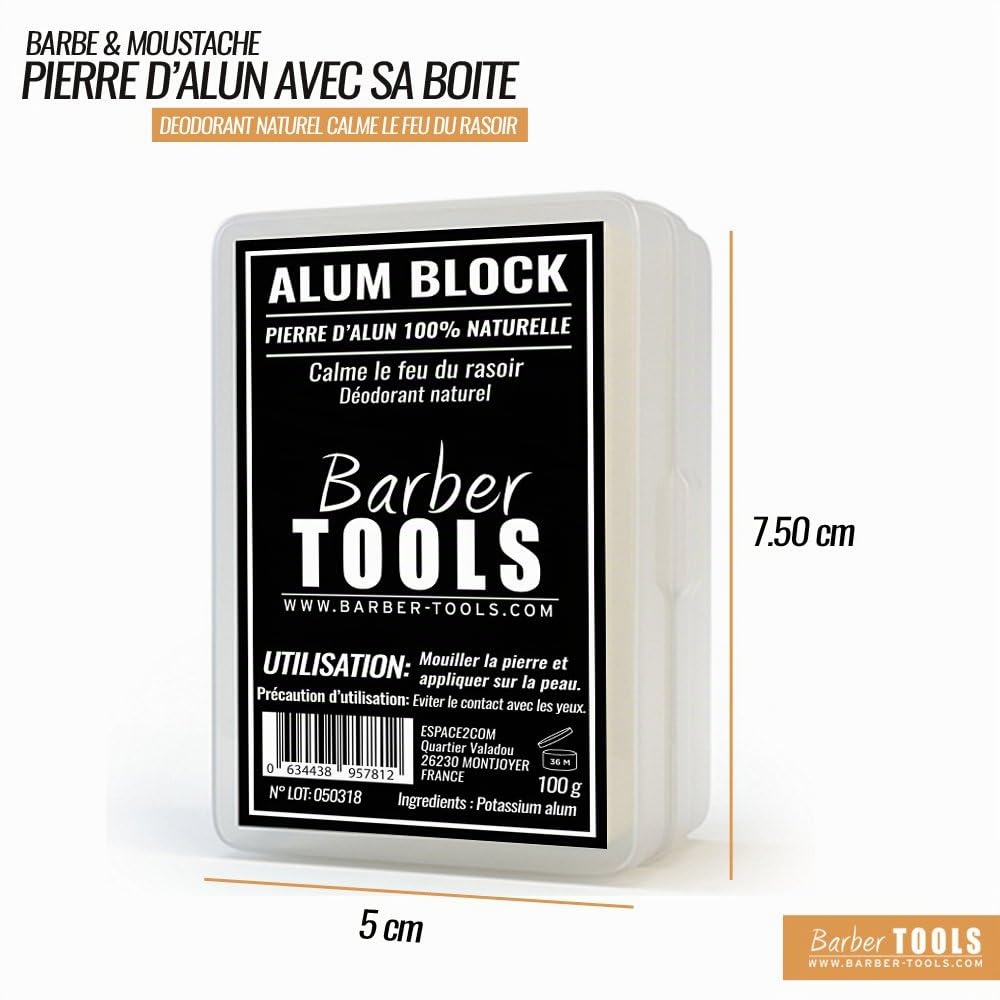 ✮ BARBER TOOLS ✮ Alaunstein 100% natürlich – 100g – mit Aufbewahrungsbox. Aftershave und natürliches Deodorant. 2