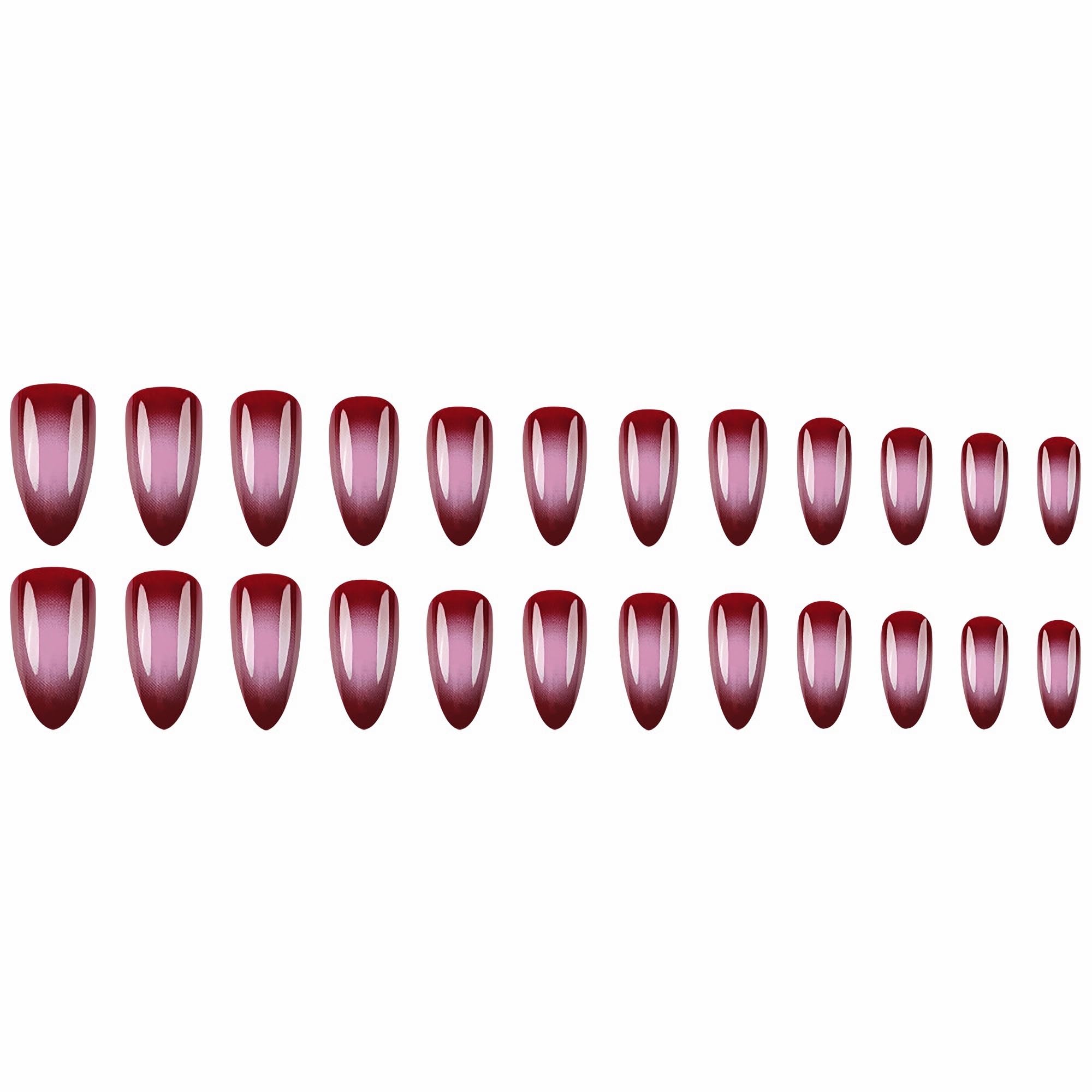 MERVF Almond Press on Nails Medium Fake Nails Aura Rose Red Stiletto Glue on Nails Gradient Press ons with Goth Design Acrylic Nails 24pcs Glossy - Image 3