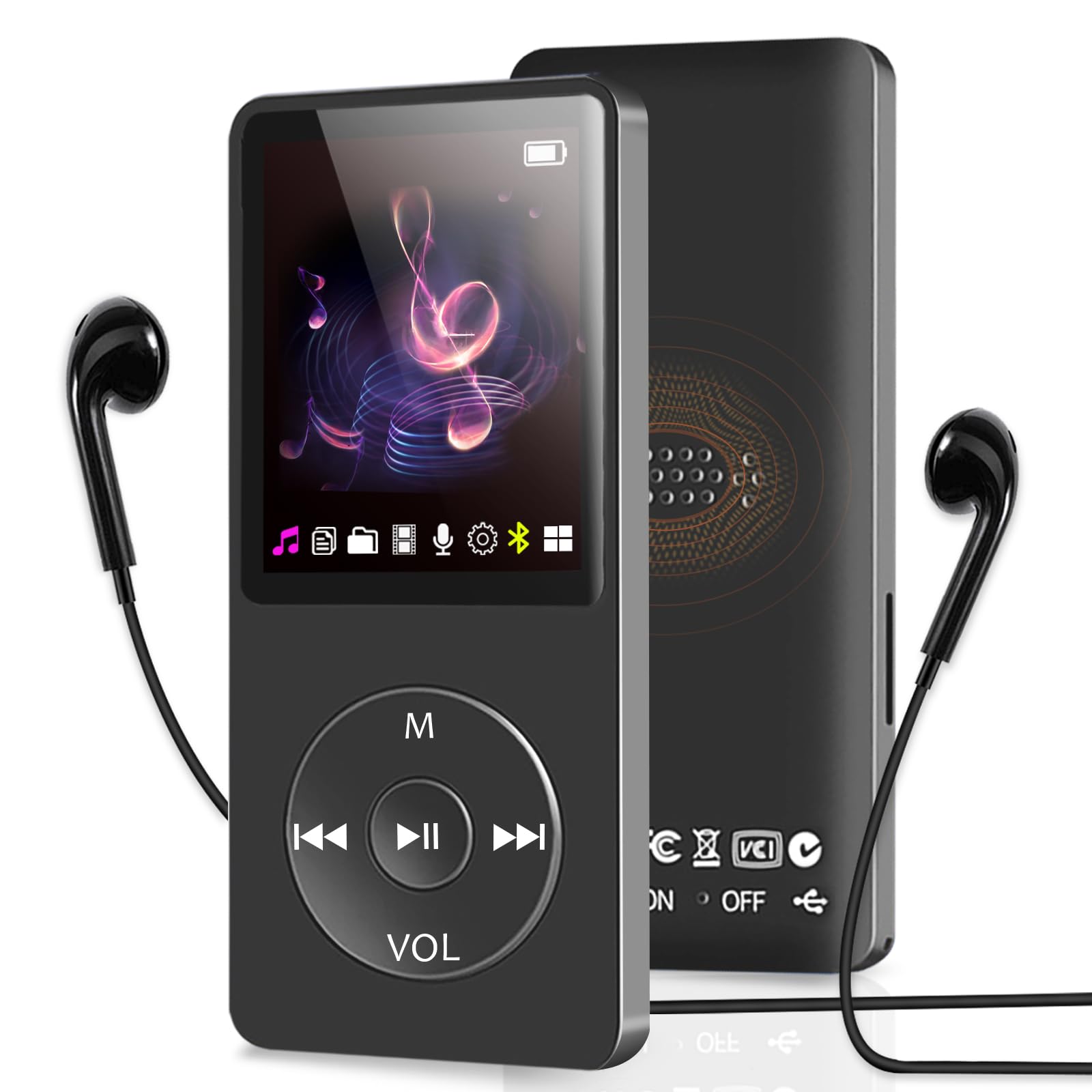 Photo 1 of MP3 Player with Bluetooth and Speaker, 32GB MP3 Music Player, Up to 128GB Storage Extension, Portable and Multifunctional MP3 Players with FM Radio, Inlcuding Earphones, Supports Shuffle Music Playing
