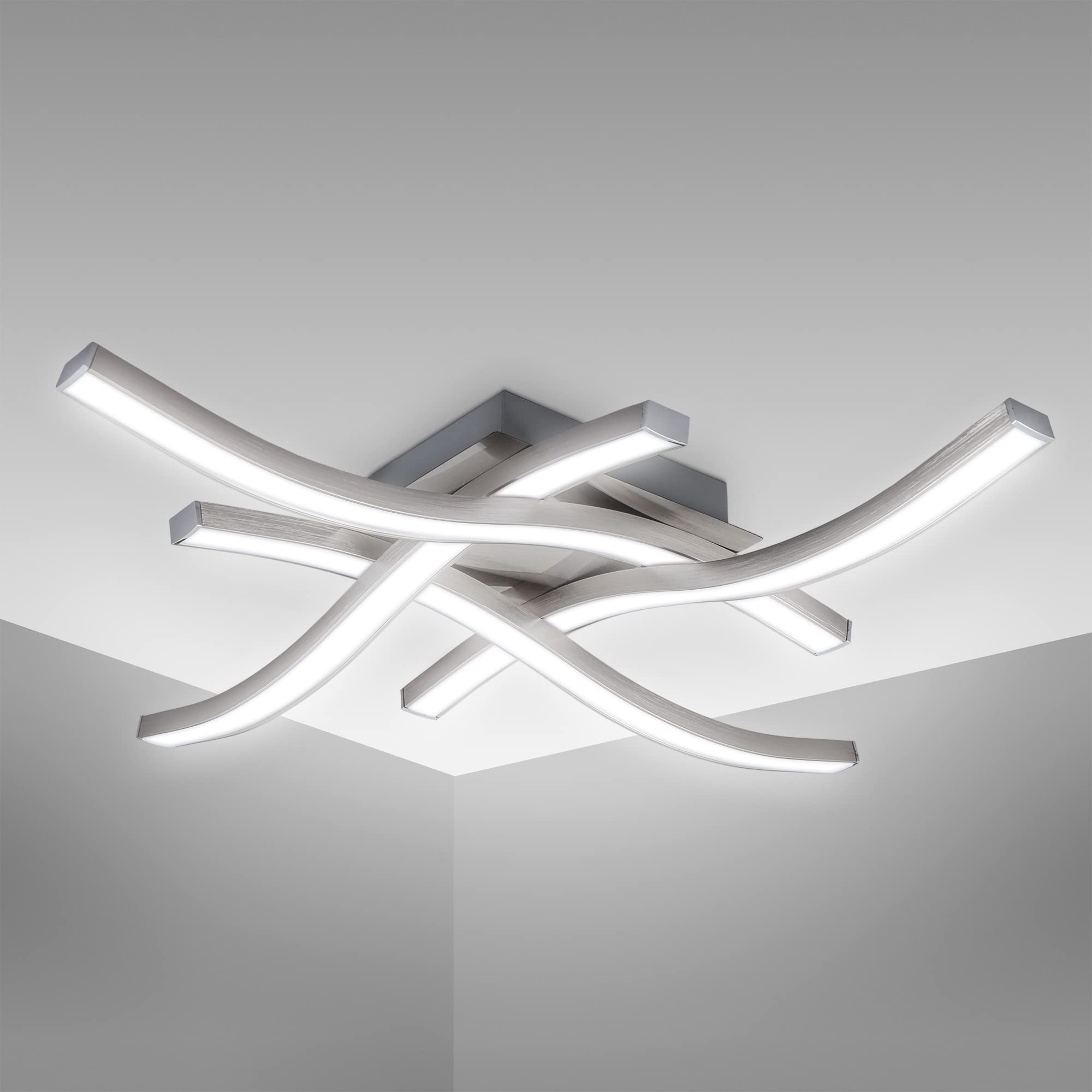 B.K.Licht Elegant Curved Design LED Ceiling Light, 4 Built-in LED Boards Included, 20W 1.520Lm, Neutral White Light 4000K, Modern Ceiling Fixture for Living Rooms and bedrooms 230V IP20