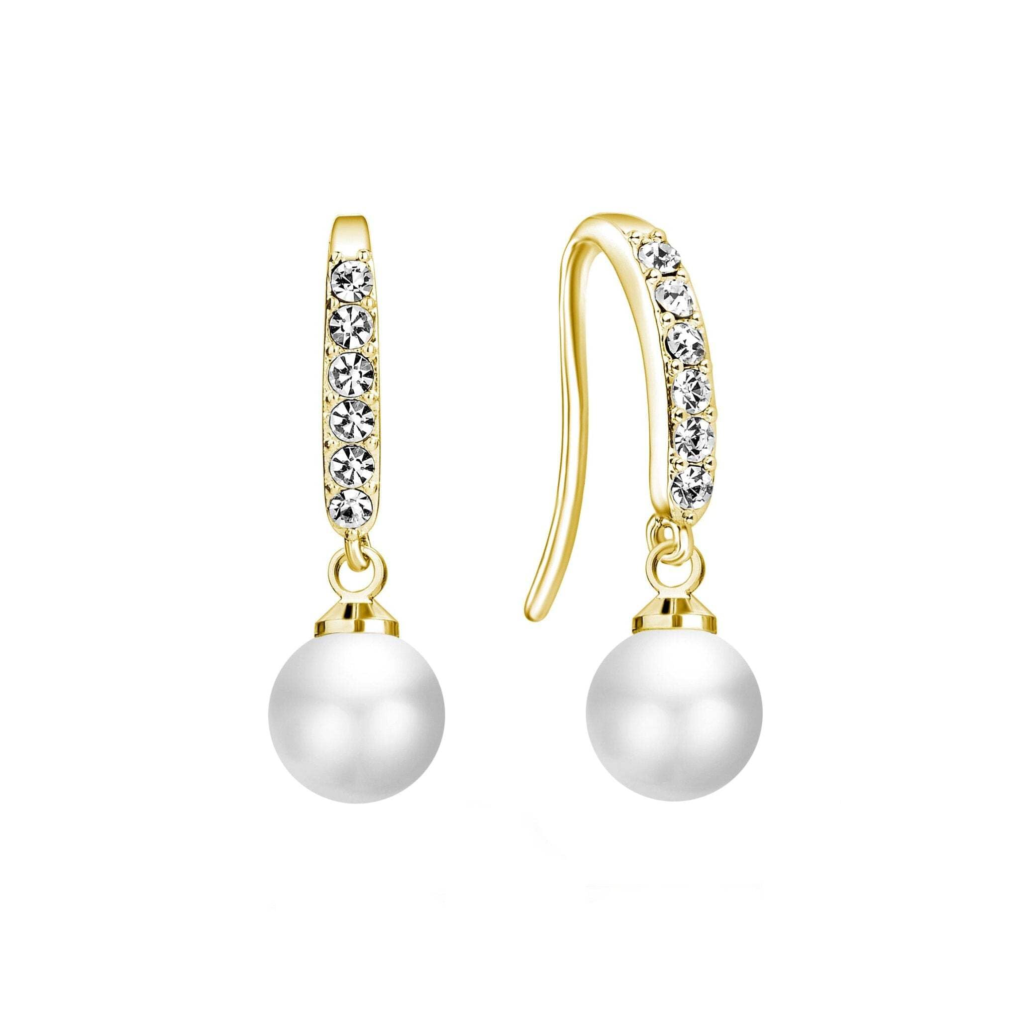 Philip Jones 18k Gold Plated Pearl Drop Earrings Created with Zircondia® Crystals