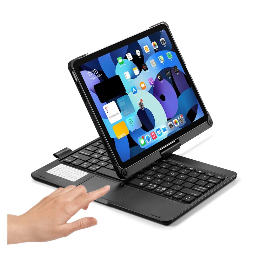 HENGHUI 360° Rotatable Touch Keyboard for iPad Air 11 inch, iPad Air 5th 4th Generation 10.9", iPad Pro 11" 4th/3rd/2nd/1st Gen Backlight Trackpad Foldable Keyboard Case Integrated Cover,Black