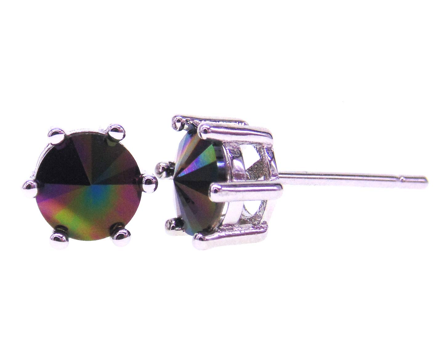 Sunnyshopday 925 Sterling Silver,6.5mm CrystalSerial Earring Gemstone Stone, Stud with Gift Box,Men Women (062) (001)