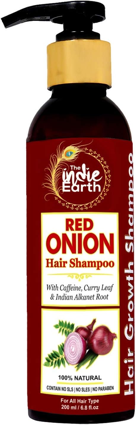 The Indie Earth Red Onion Shampoo with Caffeine Curry Leaf and Indian Alkanet Root Controlling Hair Fall Splitends Promotes Healthy Hair Growth