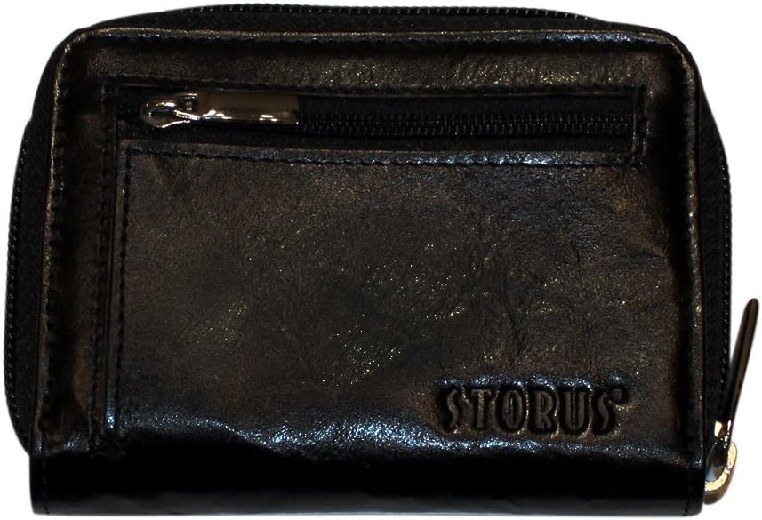 Storus Smart Accordion Wallet, Slim Sleek Zippered Leather Wallet With 10 Slots, ID Window And Exterior Zippered Coin Pocket, Stores 20 Cards And Bills, Black, For Men And Women 1pc