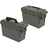 Sheffield 12791 2-Pack Ammo Storage Box, Stackable .30 Cal Field Boxes, Water and Dust Resistant, Lockable Storage Box with Handle, Secures Hunting Gear, Supplies, and Bullets, Made in USA, Green