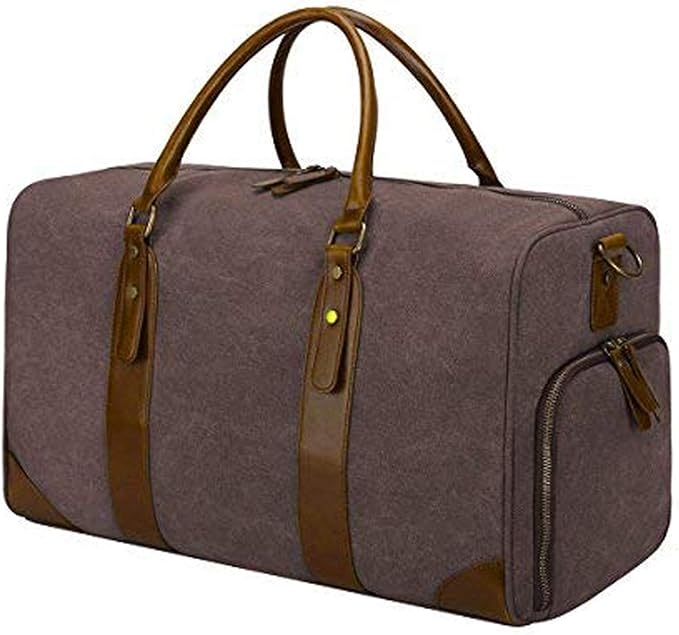 SZONE Canvas Leather Trim Travel Tote Duffel Shoulder Handbag