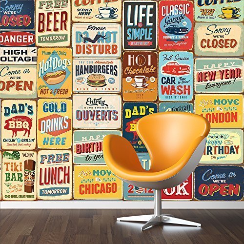 Walplus 152x161 cm Wall Stickers "Vintage Metal Sign Collage" 1 pack Removable Self-Adhesive Mural Art Decals Vinyl Home Decoration DIY Living Bedroom Décor Wallpaper, Multi-colour