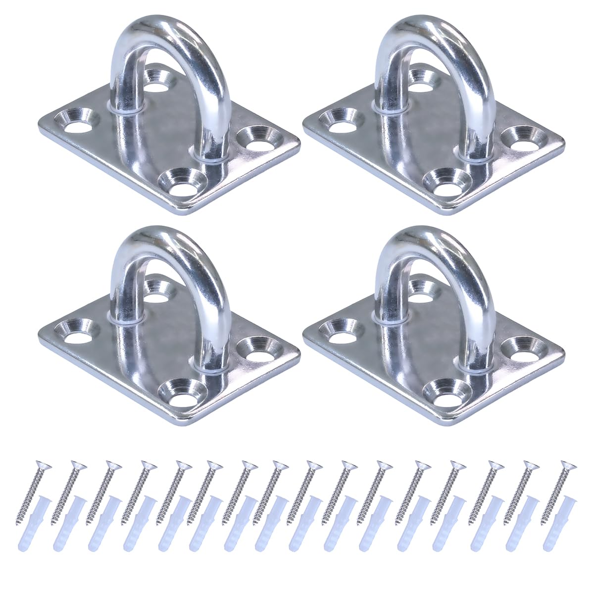 Stainless Steel Eye Plate Set - 4pcs Heavy-Duty M8 Square Pad Eye Plates with Screws for Wall & Ceiling Hanging