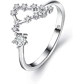BriLove 925 Sterling Silver CZ Statement Ring Horoscope Zodiac 12 Constellation Astrology Adjustable Rings for Mom Women Mothers Day/Valentines Day/Birthday/Christmas/Anniversary