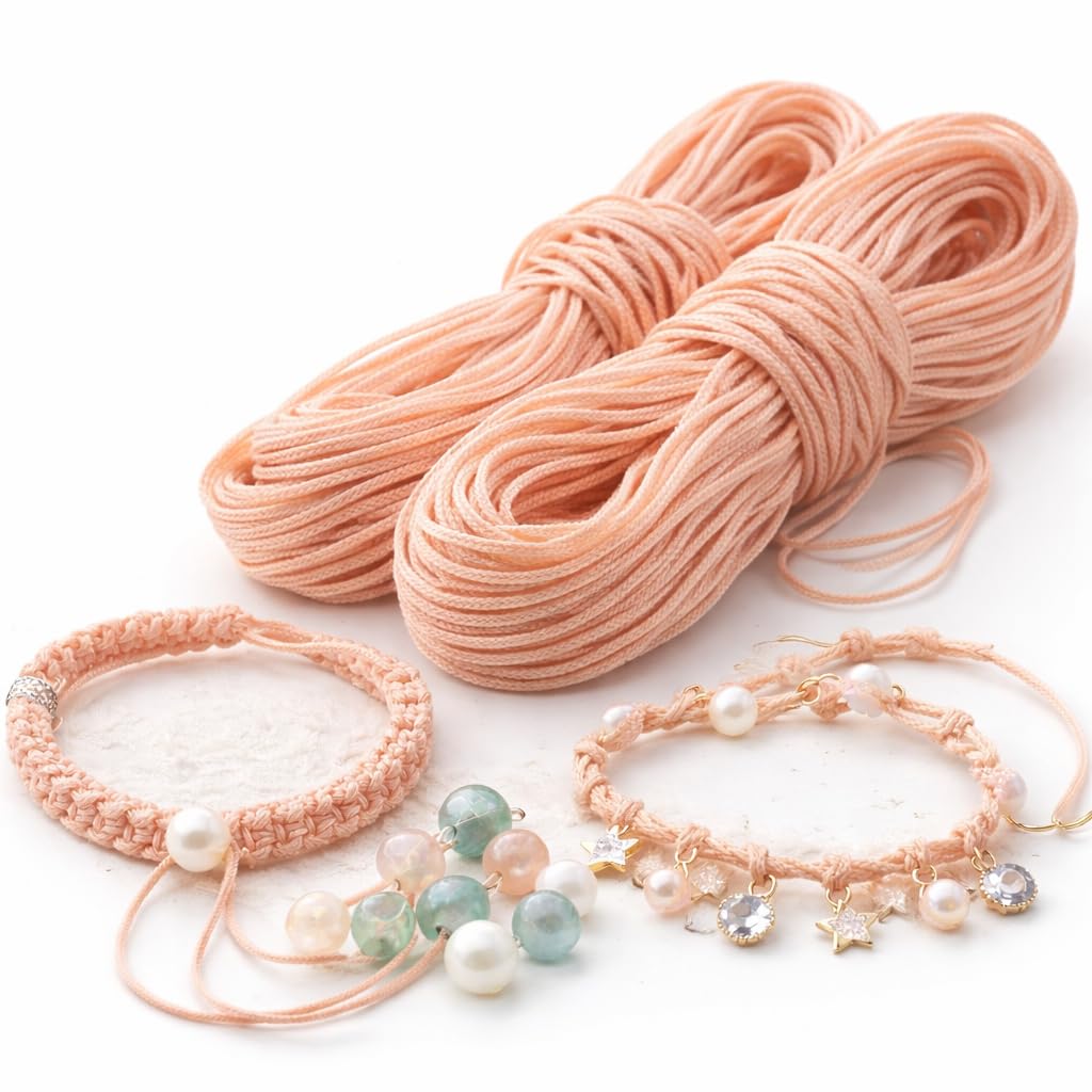 Perlin 30 m Macrame Yarn 1 mm Cord, Jewellery Cord, Jewellery Thread for DIY Crafts Making Choice of Colours (Salmon)