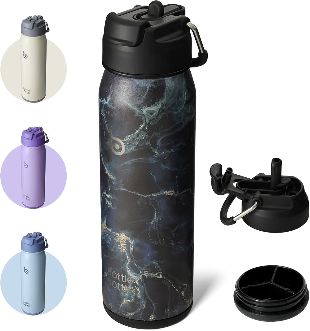 BOTTLE BOTTLE 700ml Stainless Insulated Bottle with Straw Dual Lid Pill Box