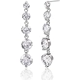 Cubic Zirconia Dangle Earrings Wedding - Streling Silver Bridal Jewelry for Bride Bridesmaids Round CZ Crystal Rhinestone Drop Earrings for Women Party Prom