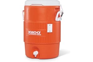 Igloo 5 Gallon Portable Sports Cooler Water Beverage Dispenser with Flat Seat Lid, Insulated Beverage Dispenser, Orange/White