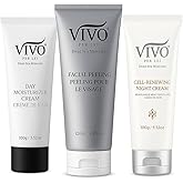 Vivo Per Lei Dead Sea Day Cream - Night Cream and Facial Peeling - Set of 3 - Anti Aging Skin Care For Men and Women- 11.09 FL OZ