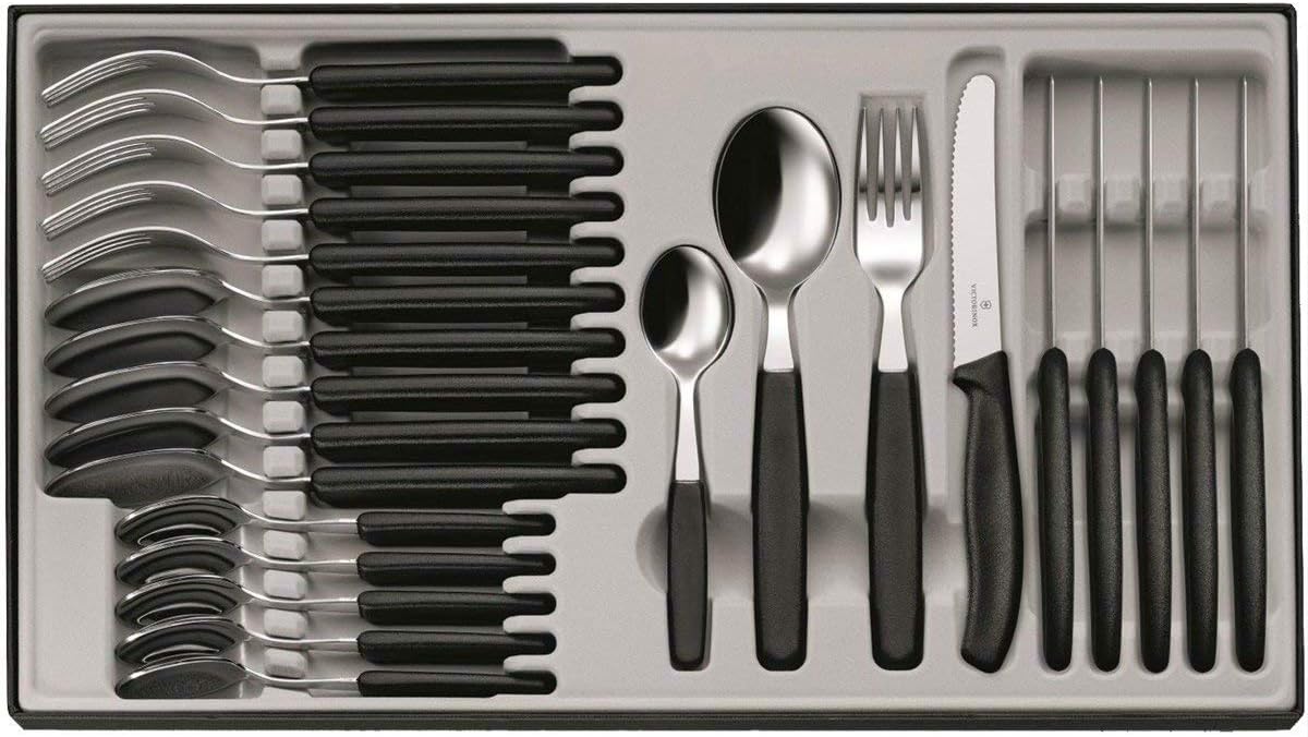 Victorinox Swiss Classic 24-tlg. Besteck Set, für 6 Personen, 6 x Tafelmesser, 6 x Essgabel, 6 x Esslöffel, 6 x Kaffeelöffel, schwarz