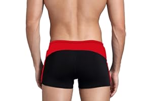 Easyglide Square Leg Suit Mens Comfortable Swimsuit for Polyester Fabric Shape Retention,Quick Drying (Black&Racing Red, 34)