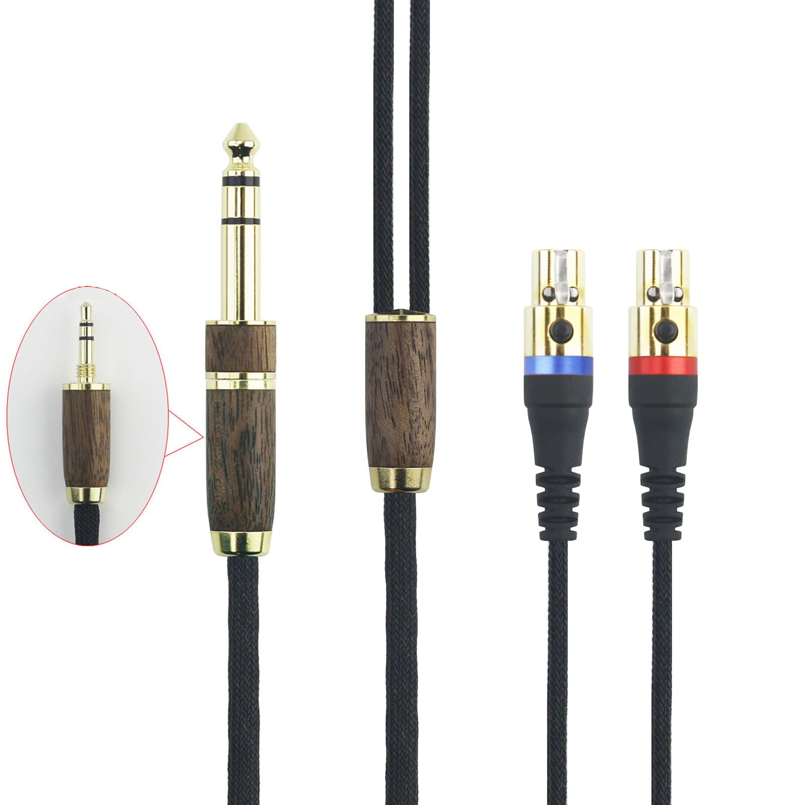 ABLET Replacement Audio Upgrade Cable Compatible with Audeze LCD-2 LCD-4 LCD-3 LCD-X LCD-XC Headphone 6N OCC Copper Silver Plated Cord with 6.35mm Adapter Walnut Wood Shell