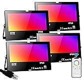 LED Flood Light Outdoor 800W Equivalent Bluetooth Smart Color Change Landscape Lighting DIY-Scene+RGB Colors+Warm White 2700K - APP & Group Control & Timing,IP66 Waterproof US 3-Plug Up Light 4Pack