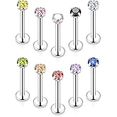 Xnsjeyy 16G Internal Thread Flat Back Earrings Nose Studs 316L Surgical Steel Medusa Labret Monroe Lip Ring Tragus Forward Helix Conch Cartilage Lobe Earrings Stud Piercing Jewelry For Women Men