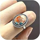 Boho Turquoise Rings for Women Silver Western Turquoise Rings Knuckle Statement Ring Stackable Wedding Ring Turquoises Jewelry for Women