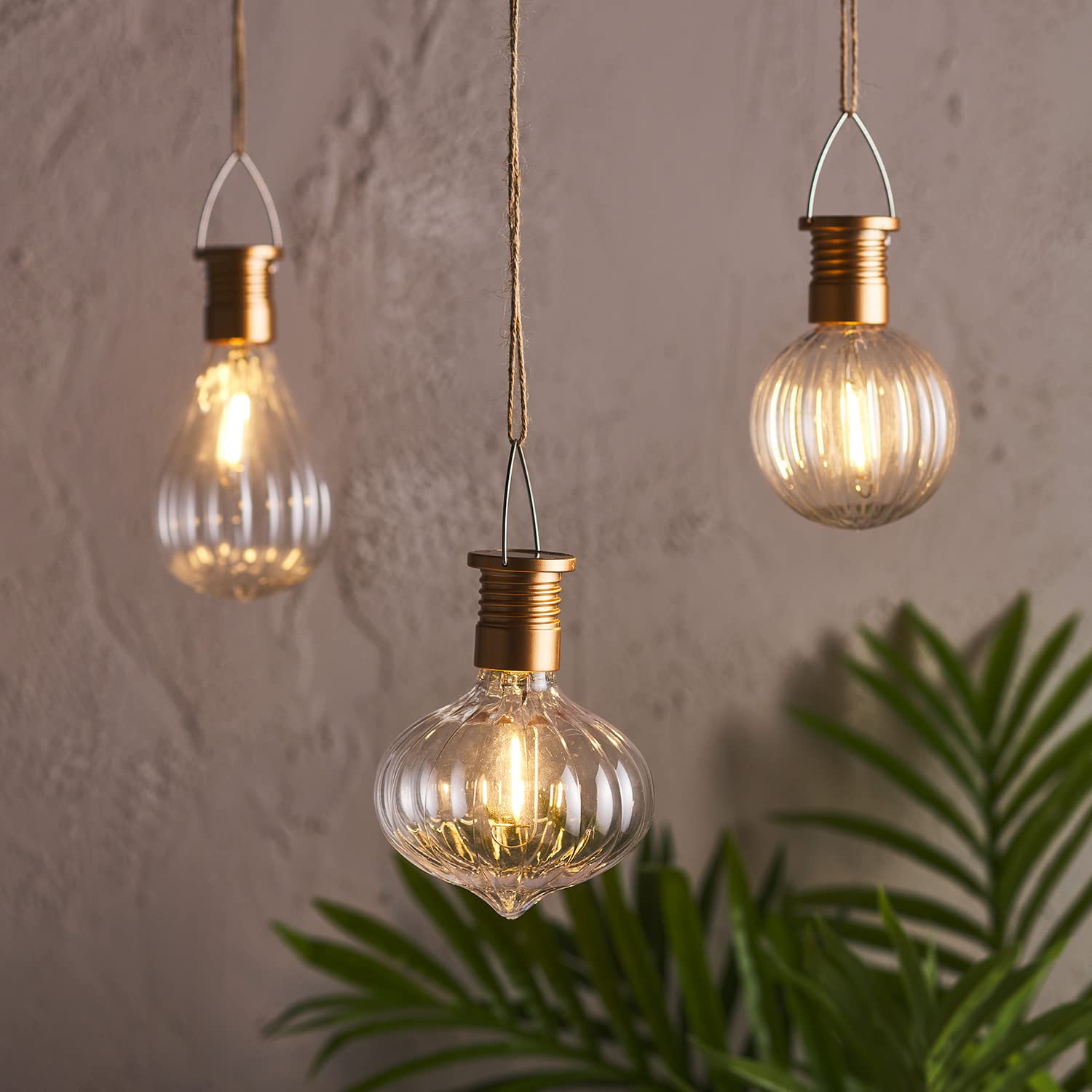 Lights4fun Set of 3 Hanging Bulb Solar Powered Garden Decorative Lights Warm White LED Waterproof
