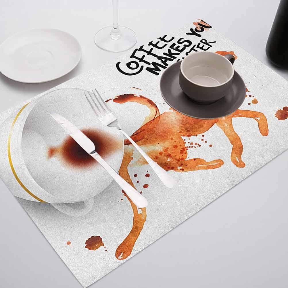 Non Slip Heat Resistant Table Mats Placemat, Coffee Art Coffee Makes You Faster Phrase with