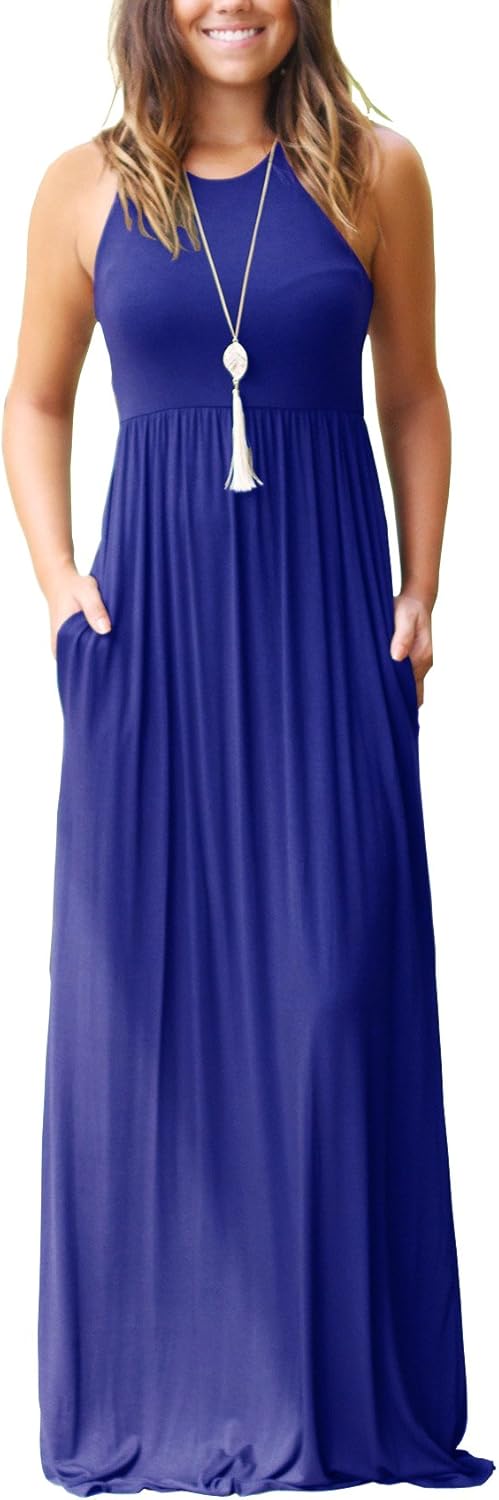 GRECERELLE Women's Sleeveless Racerback Loose Plain Maxi Dresses Casual Long Dresses with Pockets at  Women’s Clothing store