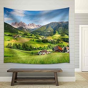 Dolomites Alps Mountain Val Di Funes - Fabric Wall Tapestry Home Decor - 51x60 inches