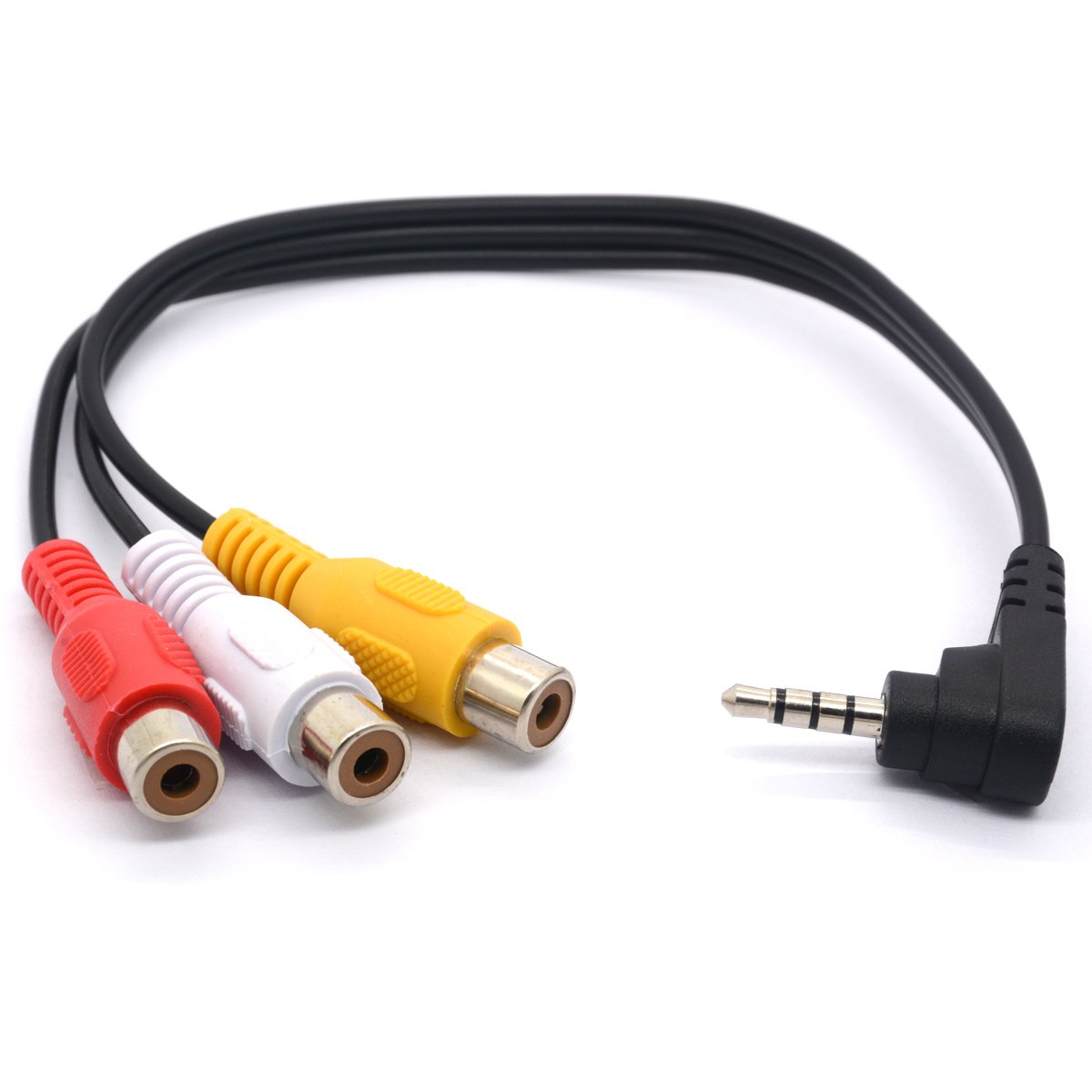 Right angle 3.5mm Male Plug to 3 RCA Female Cable Adapter for HDTV MP3 MP4 IPOD AV Audio Video (30cm)