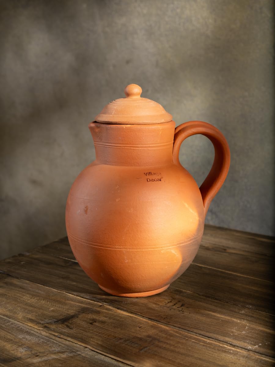 Village Decor Clay Water Jug with Lid (2 Liter Clay Water Jug)