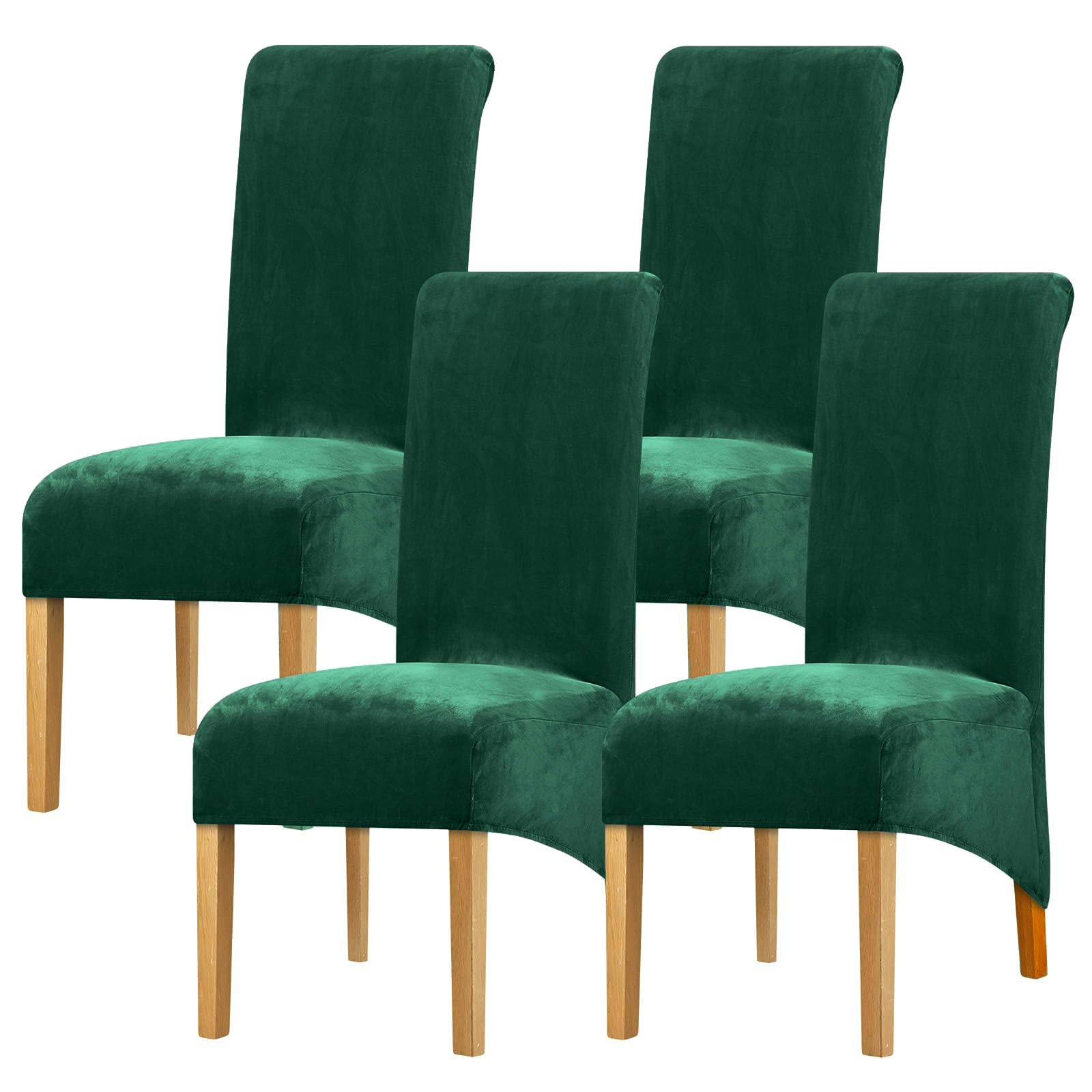 Leorate Velvet Dining Chair Covers: Thick High Back Velvet Chair Slipcovers Stretch Fabrics Cover For Large Chair Washable Removable Chair Cover For Home Decor (Pack of 4, Dark Green)