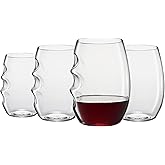 Unbreakable European Plastic Crystal, Stemless Wine Glasses | Set of 4, 13.5 OZ | Acrylic Tritan Set with 3-Finger Indentations - Clear Short Tumbler Set, BPA Free, Reusable, Naturally Aerates Wine