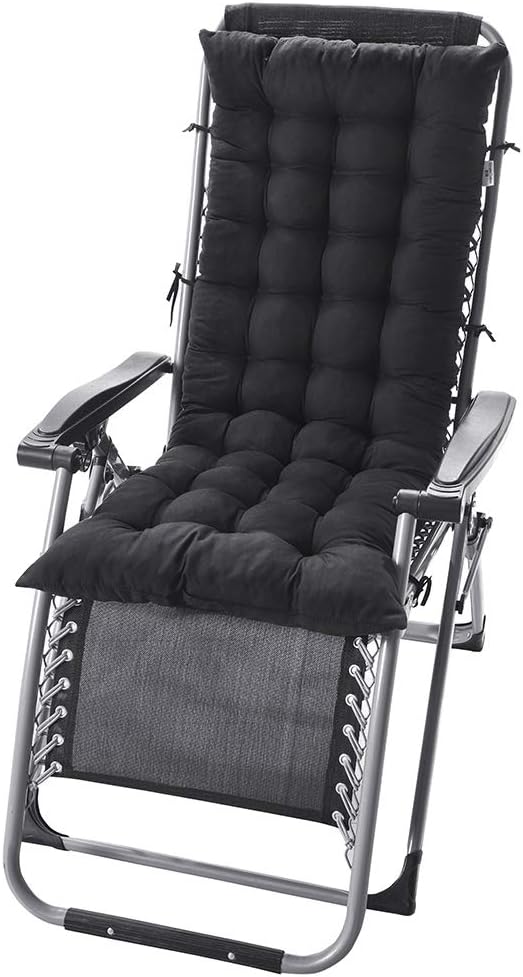 Boshen 1 Pack Indoor/Outdoor Grinding Lounge Chair Cushion with Peal Wool Filling (Black, 50" x 19")