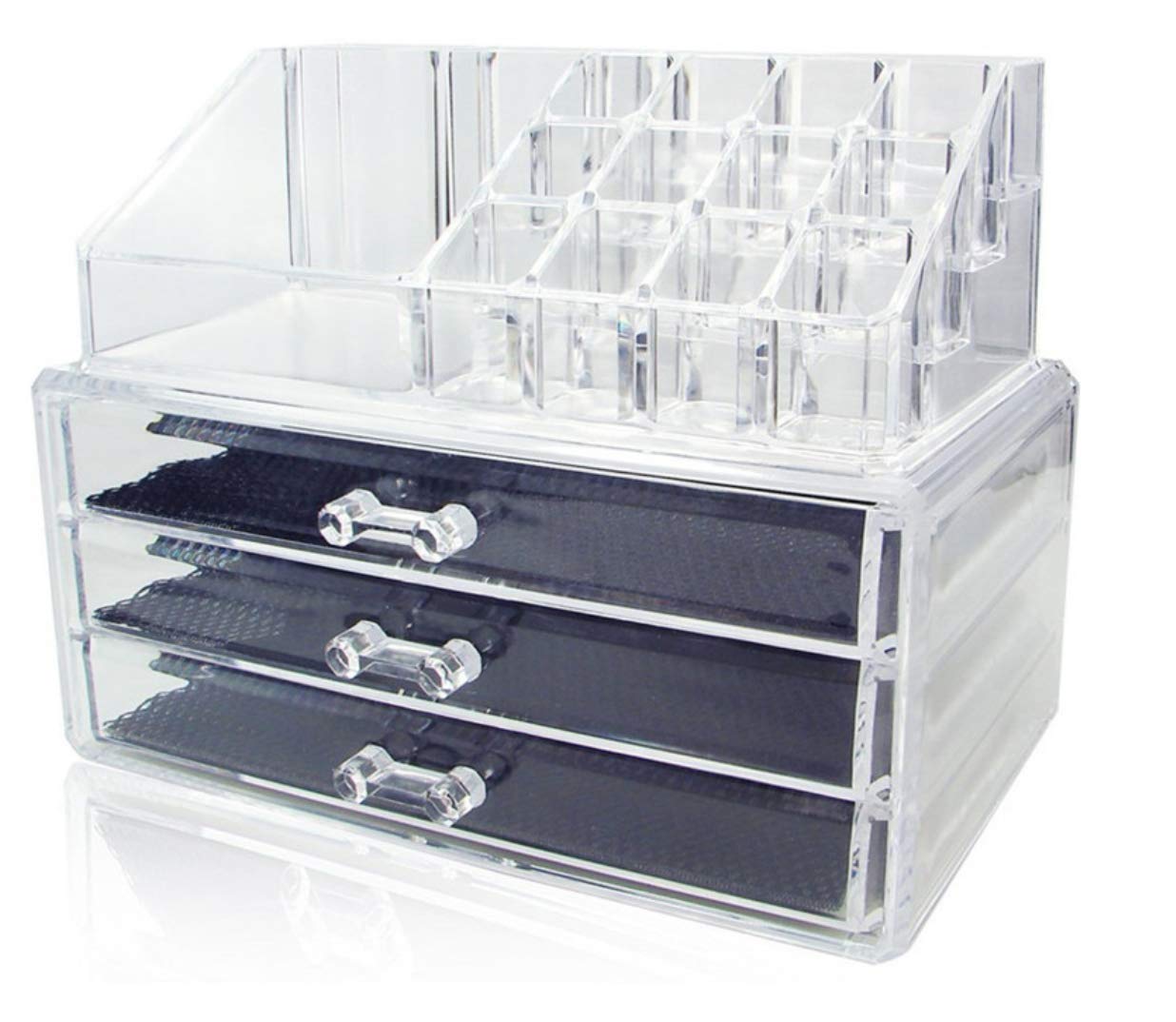 Kamay's Cosmetic Make Up Clear Acrylic Organiser 3 Drawers With 16 Sectipns Combination SF-1304