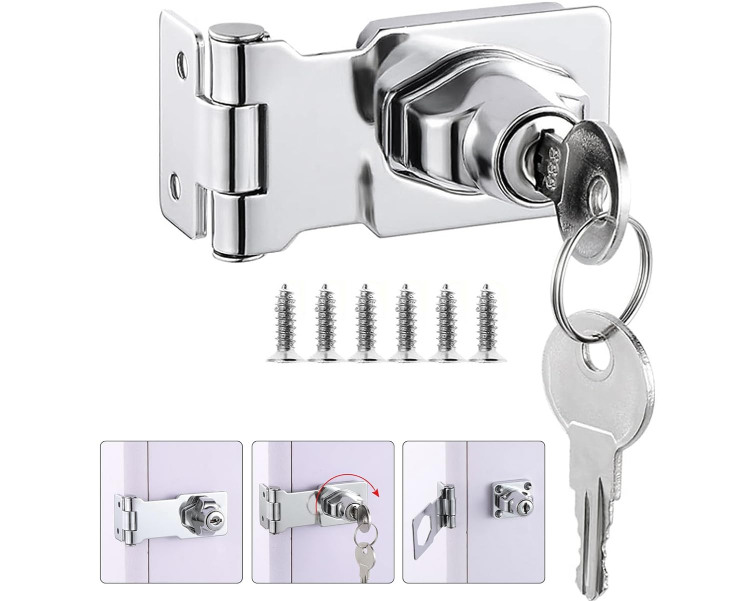 Litensh Shed Hasp Lock Padlock with Aliked Keys, Twist Knob Door Latch Bolt Lock Buckle for Drawer Cupboard Cabinet Furniture Mailbox Gates Closets, 2.5 Inch