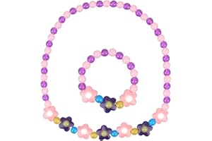 Flower Beaded Jewelry Set, Cute Toddler Girl Jewelry Colored Necklace and Bracelet for Girls Child Kid Party Favors