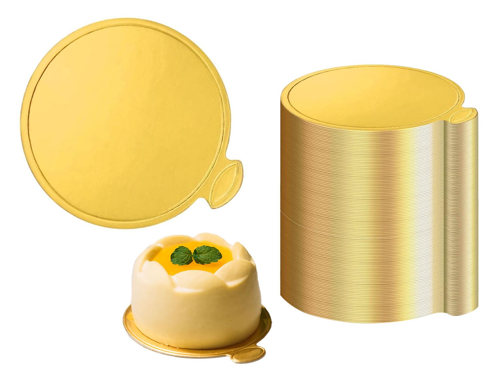 Photo 1 of YYaaloa 3.15 Inch Mini Round Golden Cake Boards Mousse Cupcake Base Paper Plates Circle Dessert Board Circle Base for Cake DIY, Baking Dessert Party Wedding Birthday (Round, 50pcs)