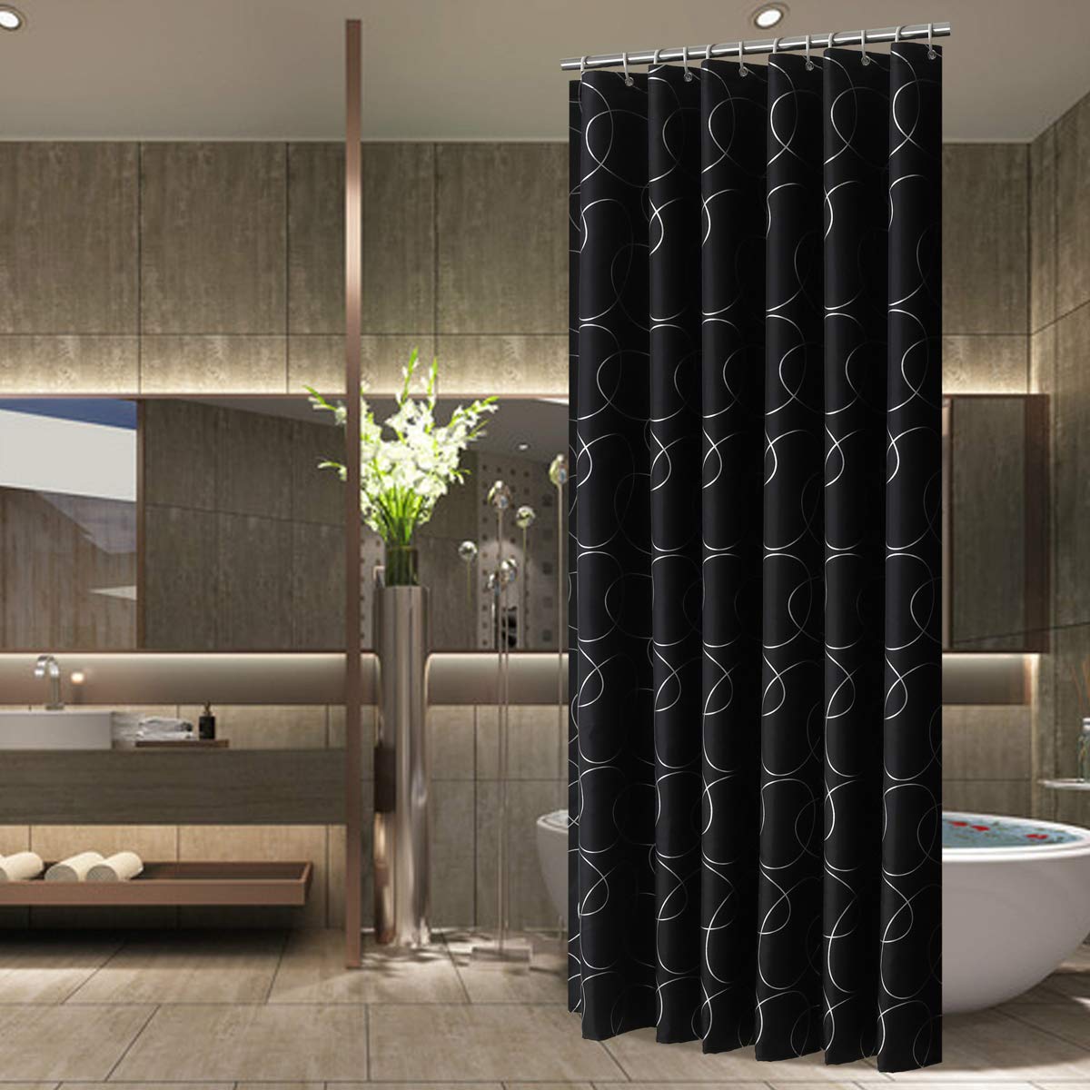 Jarl Home Bathroom Shower Curtains Black White Fabric Waterproof