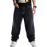 EnllerviiD Men's Baggy Hip Hop Jeans Wide Leg Y2k Skater Denim Pants Loose Fit Vintage Streetwear