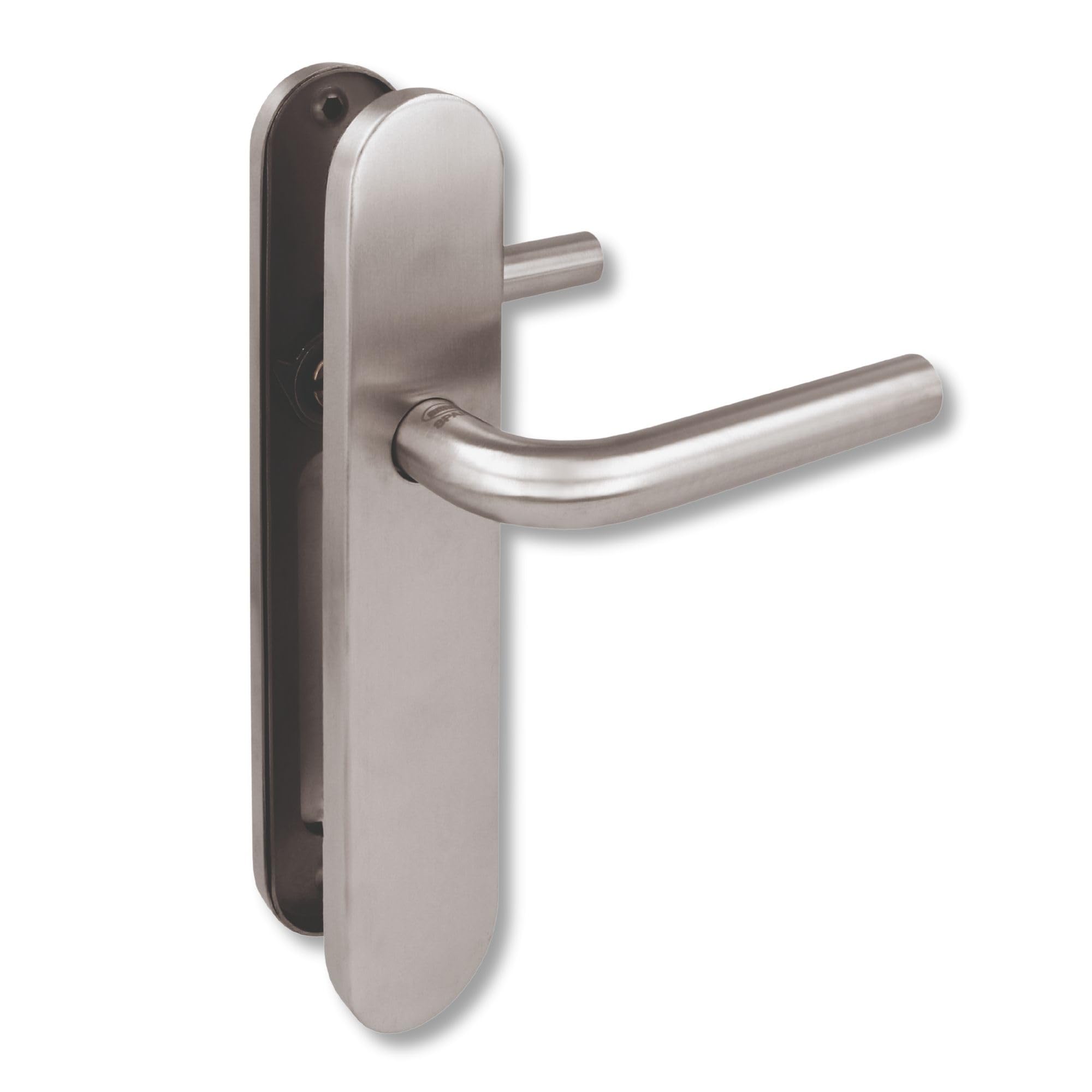 Amig - Handle Set with Door Plate | Mod. 4PX | 136 x Ø19 mm | 8 mm Square | Elegant and Simple Design | 18/8 Matte Silver Stainless Steel