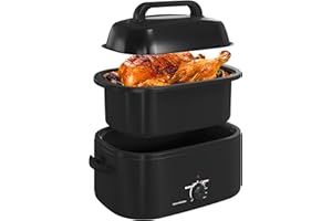 RoyalCraft 26-Quart Electric Roaster Oven with Visible Self-Basting Lid, Turkey Roaster Oven with Removable Pan and Rack, Per