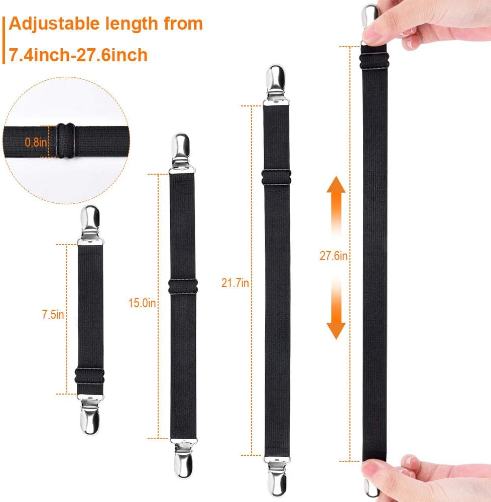 Sopito Bed Sheet Suspenders, 4PCS Adjustable Bed Sheet Holder Straps Sheet Fasteners Heavy Duty Bed Sheet Grippers for Mattresses Fitted Sheets Flat Sheets, Black: Home & Kitchen