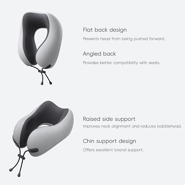 URNEXTTOUR NECK PILLOW FOR TRAVEL MEMORY FOAM DESIGN MODELS PILLOWS WITH ZERO EYE PRESSURE 3D EYE MASK AND COMPACT BAG TRAVELING ESSENTIALS PLANE CAR FLIGHT REST SLEEPING USE ADULT, LIGHT GRAY