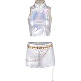 Auoctey Girls Cosplay Costume Women Costume White Shirt Pants Belt Outfit Uniform Halloween Suit Girl