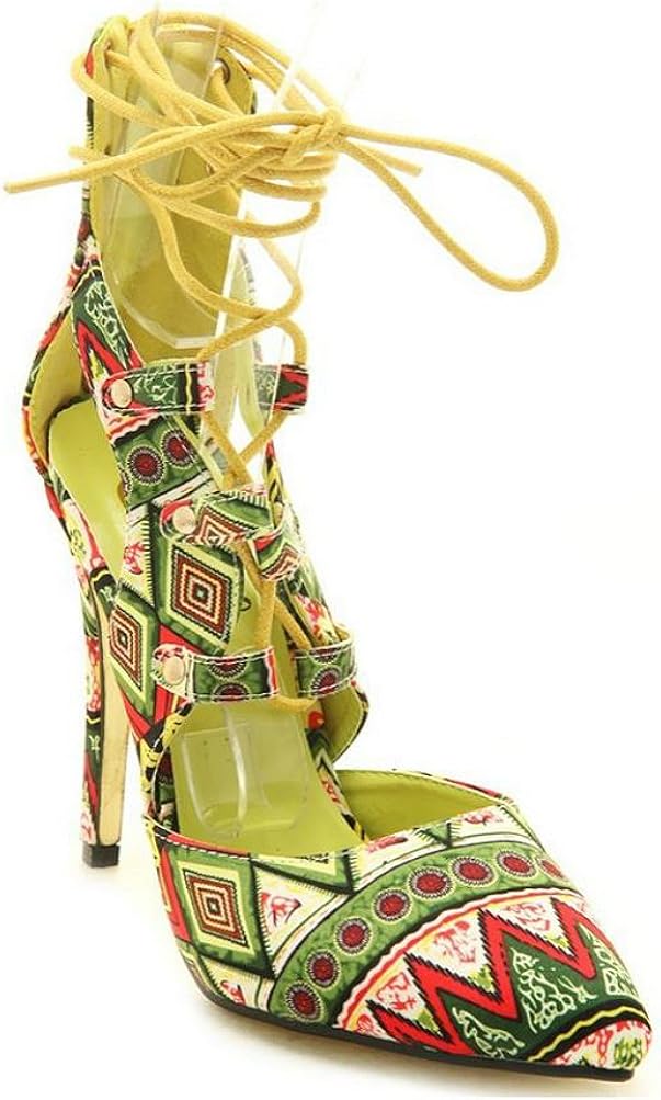 ethnic print peep toe ankle strap