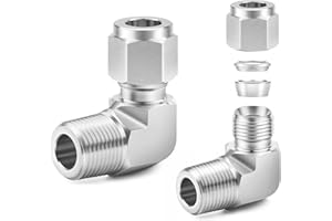 ChillWaves 304 Stainless Steel Compression Tube Fitting, 1/4" OD x 1/8" NPT Male 90 Degree Elbow Compression Union Connector(