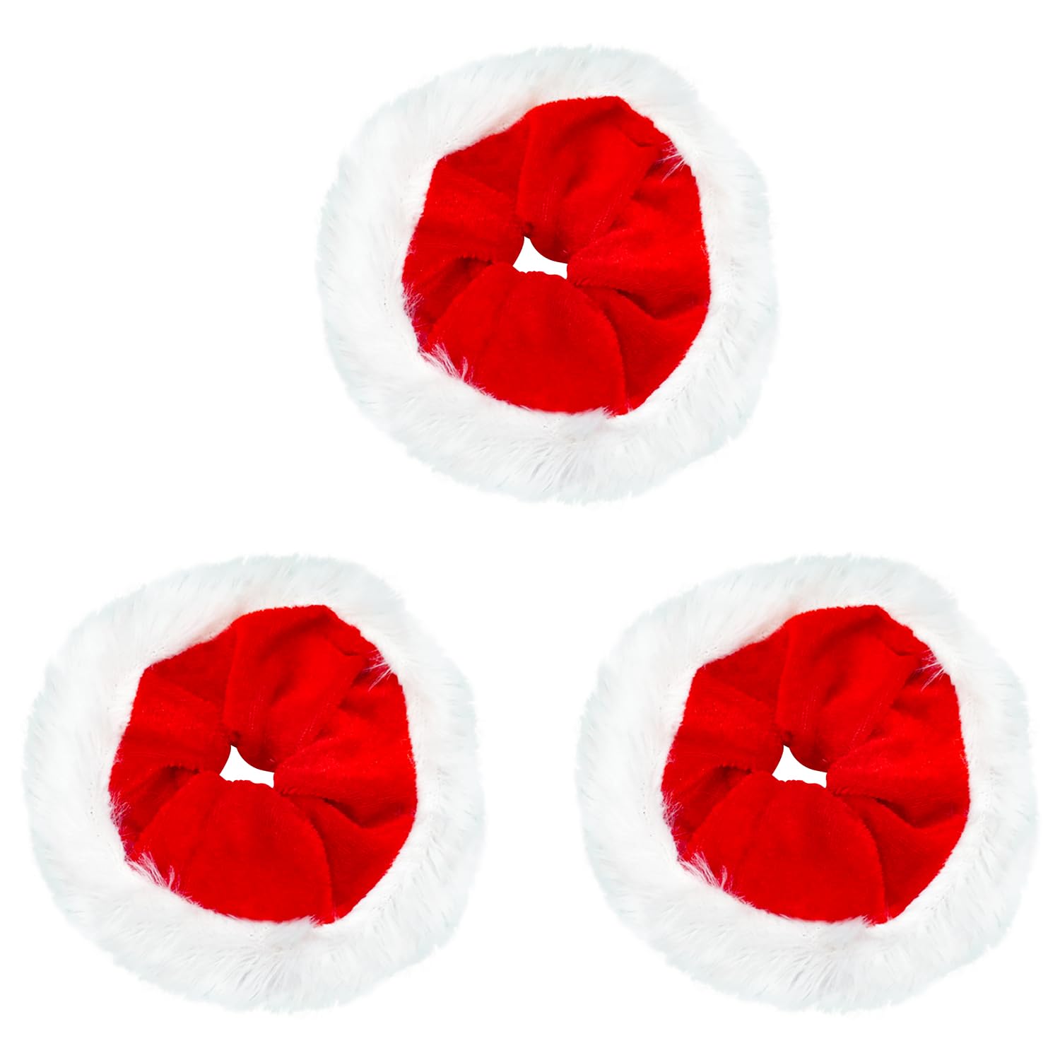 MEISH 3 Pieces Christmas Hair Scrunchies Red Velvet & White Faux Fur Trim Hair Scrunchie Bobble Plush Hair Ties Hair Bands for Women Girls Hair Decoration Party Favors Gifts